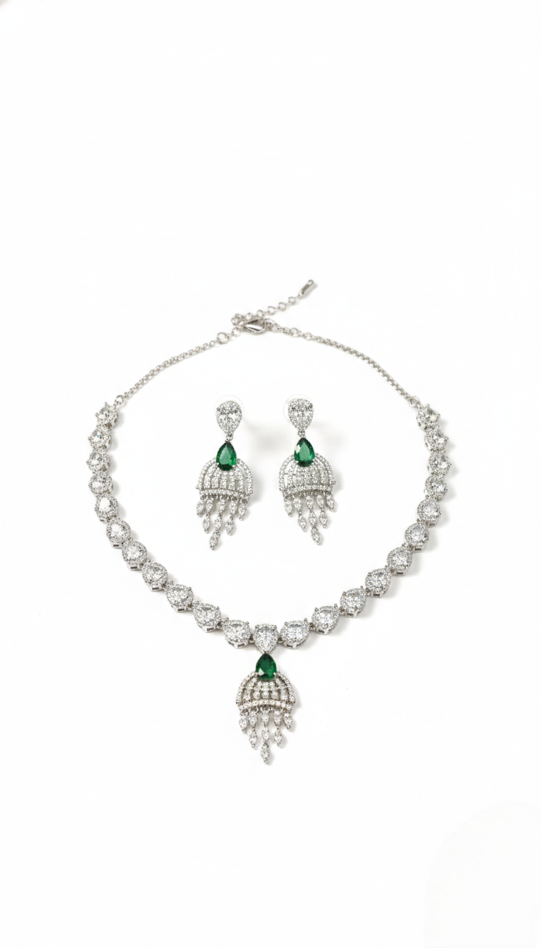 Oxidised Silver Chandbali Necklace Set with Matching Earrings for Women