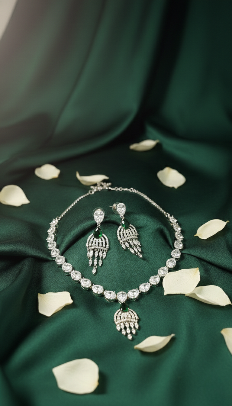 Oxidised Silver Chandbali Necklace Set with Matching Earrings for Women