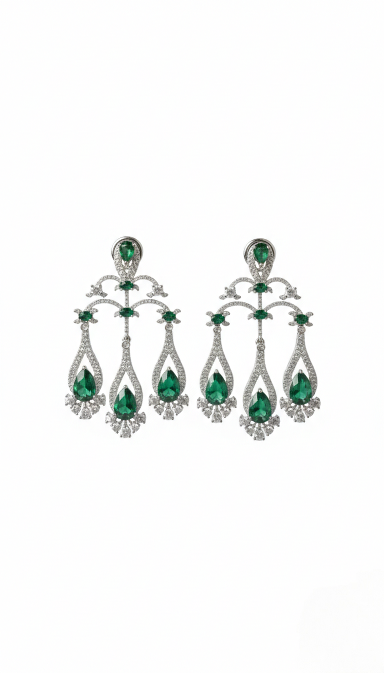 Green Teardrop Crystal Long Drop Earrings for Women