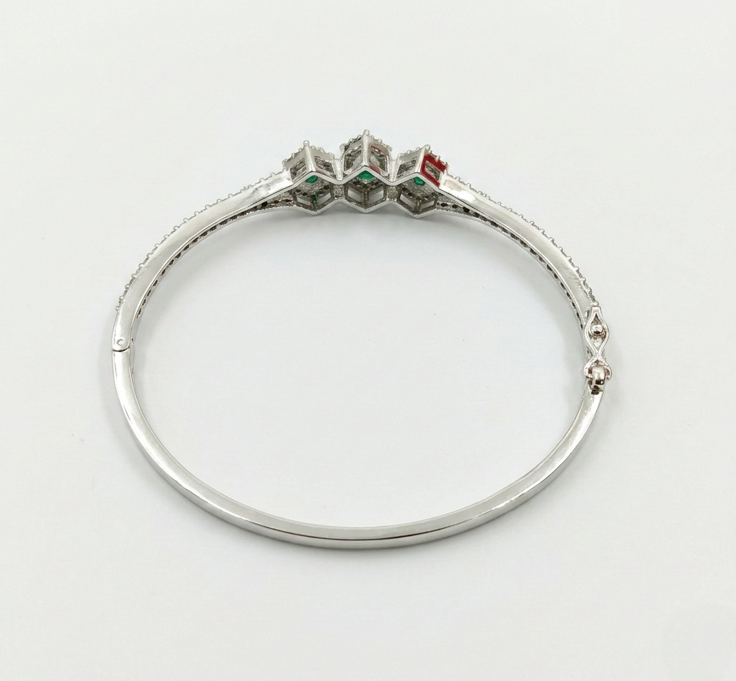 Green Stone Silver-Tone Geometric Designer Bracelet for Women