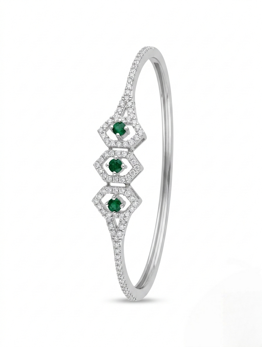 Green Stone Silver-Tone Geometric Designer Bracelet for Women