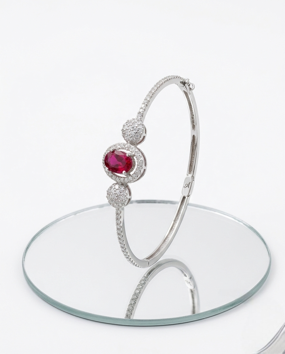 Silver Tone Ruby Stone Designer Bracelet for Women