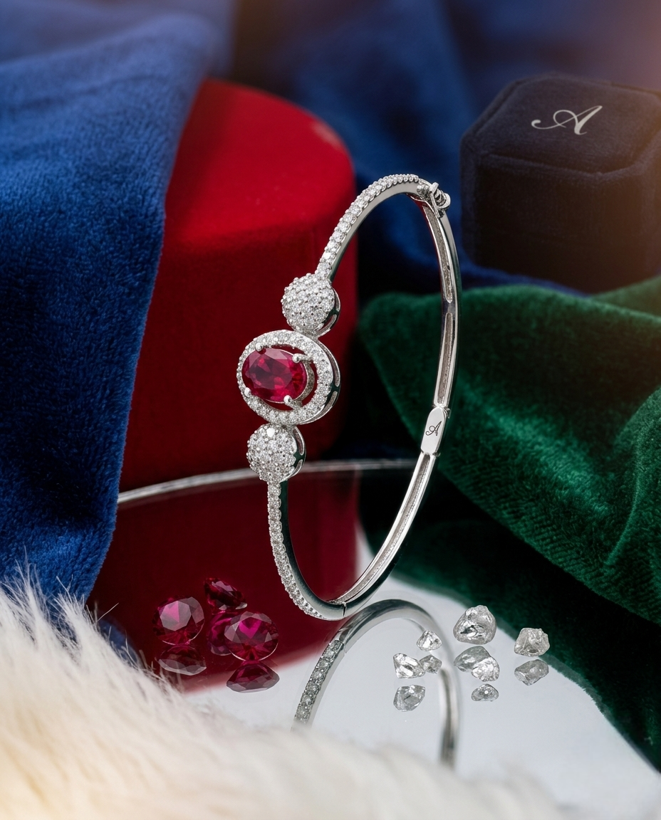 Silver Tone Ruby Stone Designer Bracelet for Women