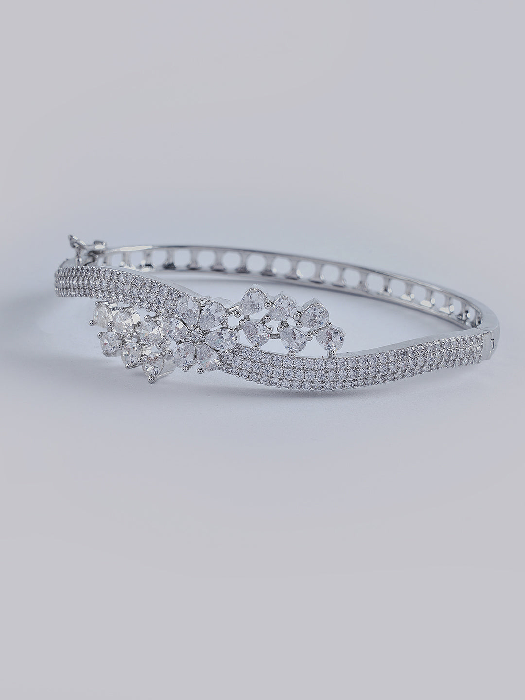 Silver-Tone Crystal Floral Cuff Bracelet for Women