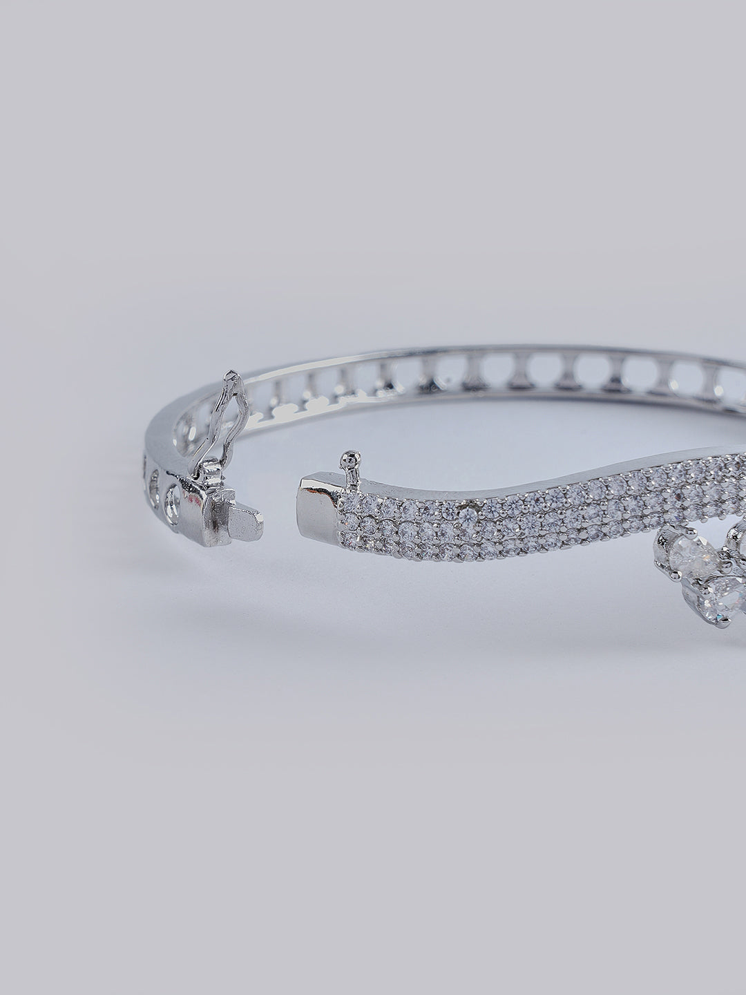 Silver-Tone Crystal Floral Cuff Bracelet for Women