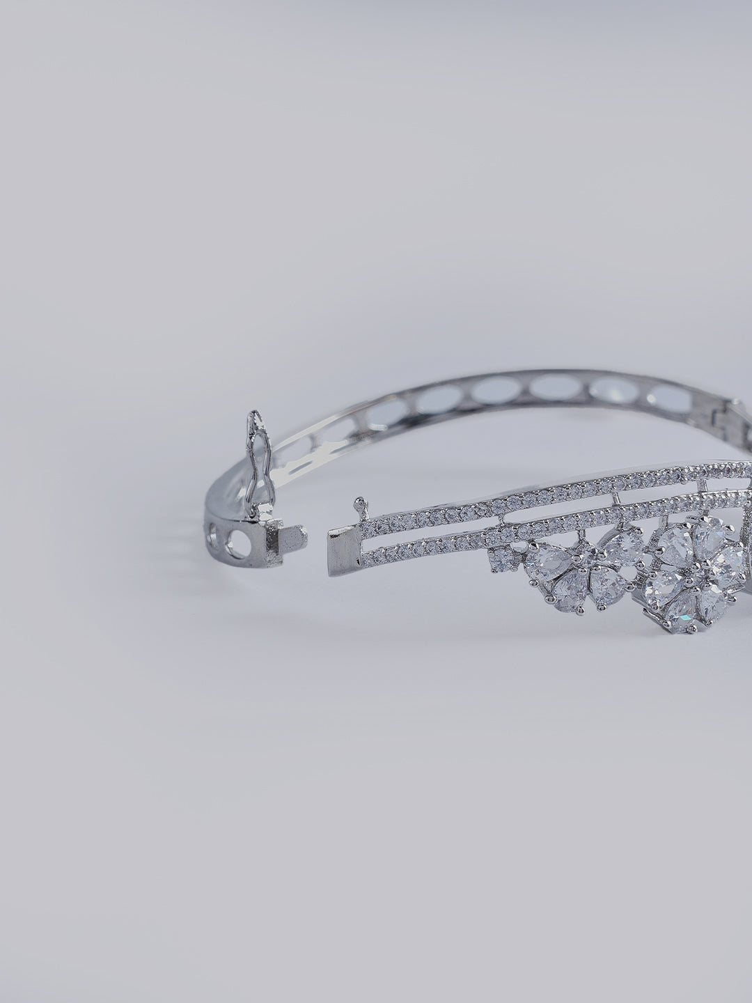Silver-Tone Green Stone Floral Crystal Designer Bracelet for Women