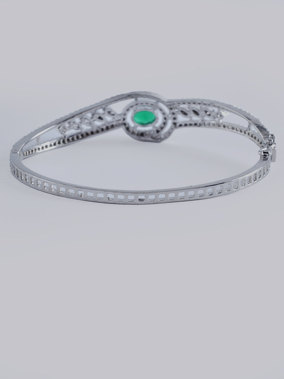 Silver-Tone Green Stone Crystal Bangle Bracelet for Women