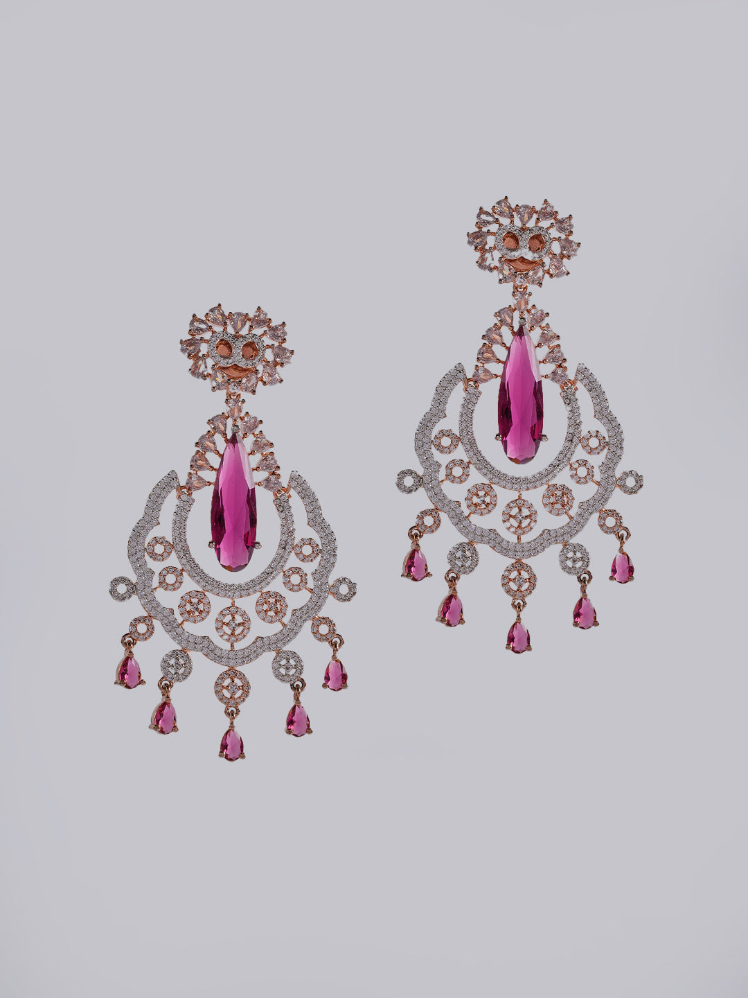 Pink Crystal Chandelier Drop Earrings for Women