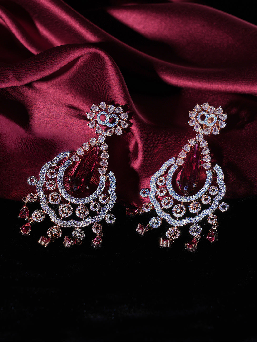 Pink Crystal Chandelier Drop Earrings for Women
