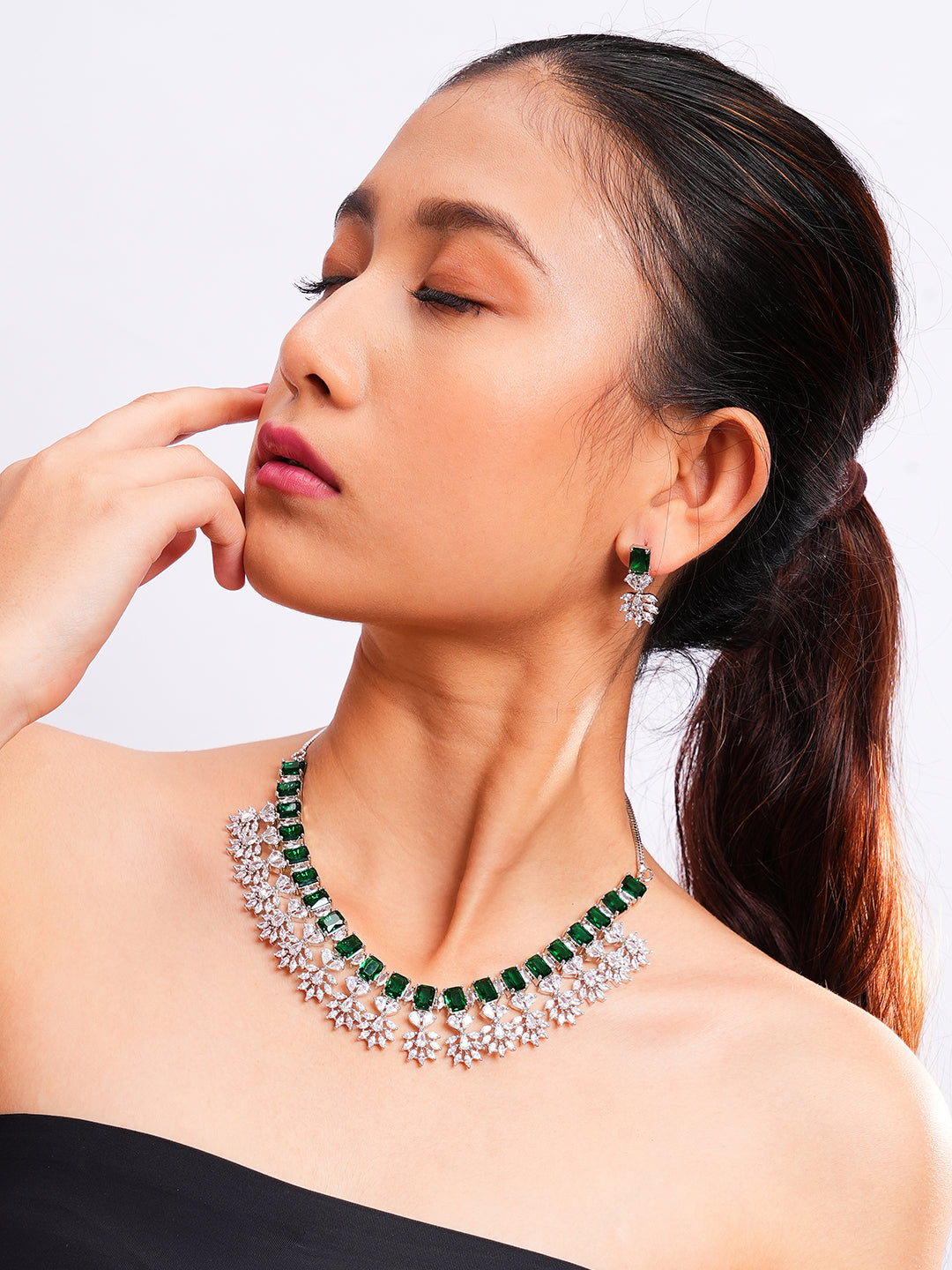 Kayrah Green Crystal Necklace & Earrings Set for Women
