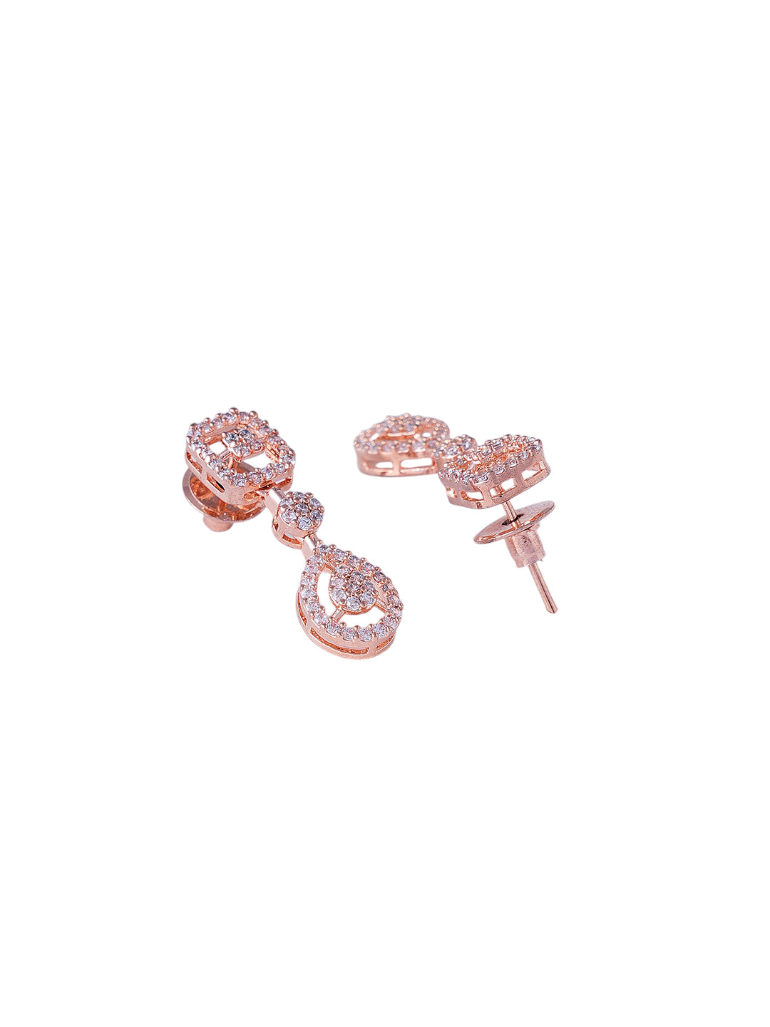 Rose Gold Geometric Necklace & Earrings Set with Crystal Detailing
