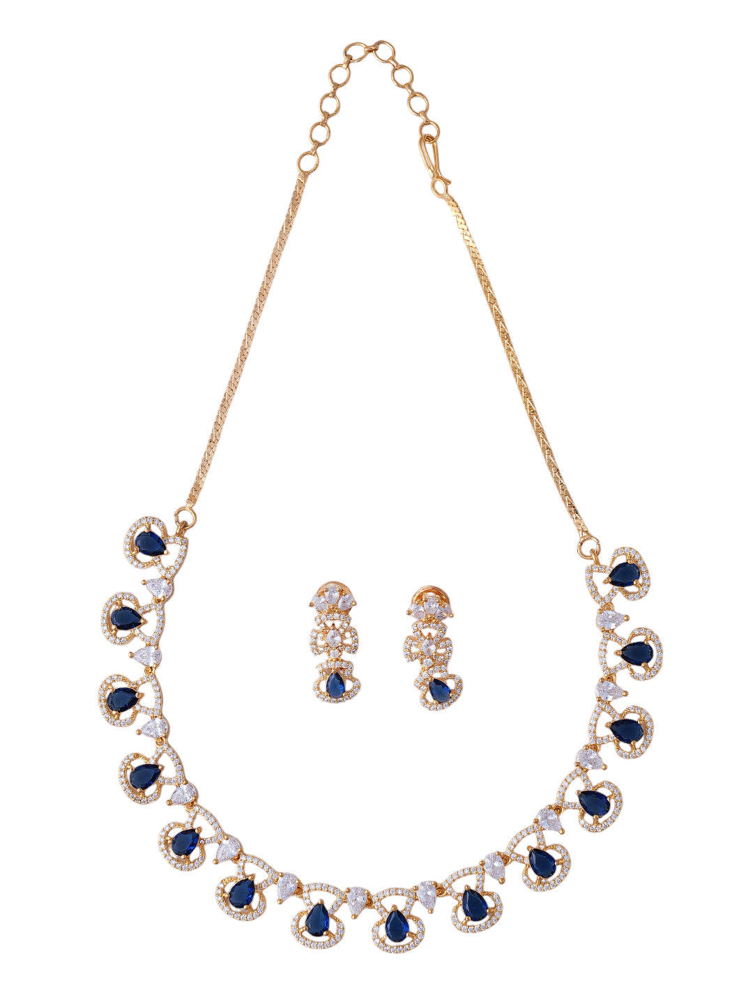 Gold-Tone Blue Stone Necklace & Earrings Set for Women