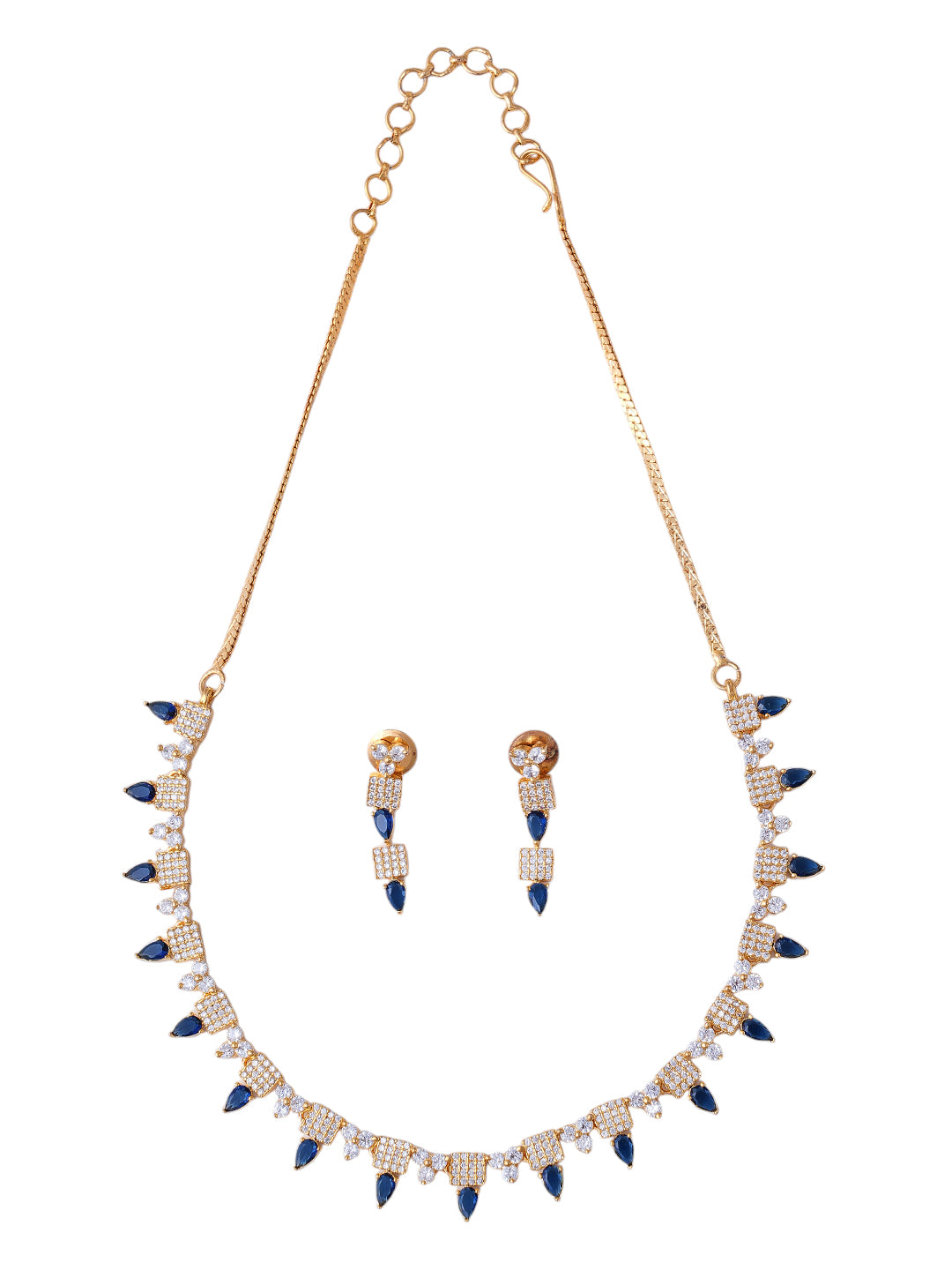 Blue & Gold Crystal Necklace and Earrings Set for Women