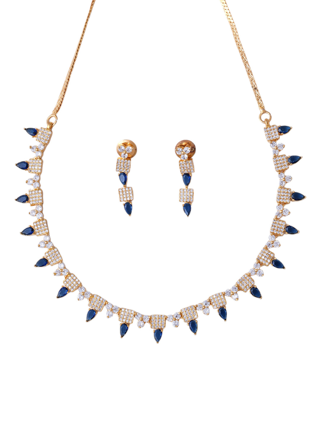 Blue & Gold Crystal Necklace and Earrings Set for Women