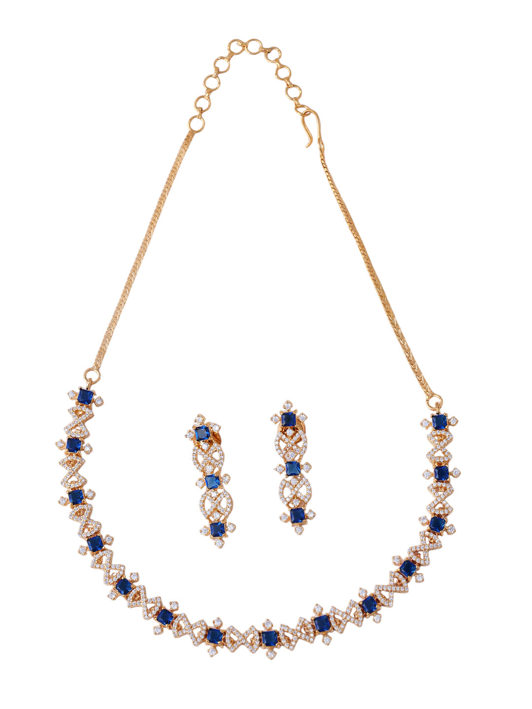 Gold-Tone Blue Stone Necklace & Earrings Set for Women