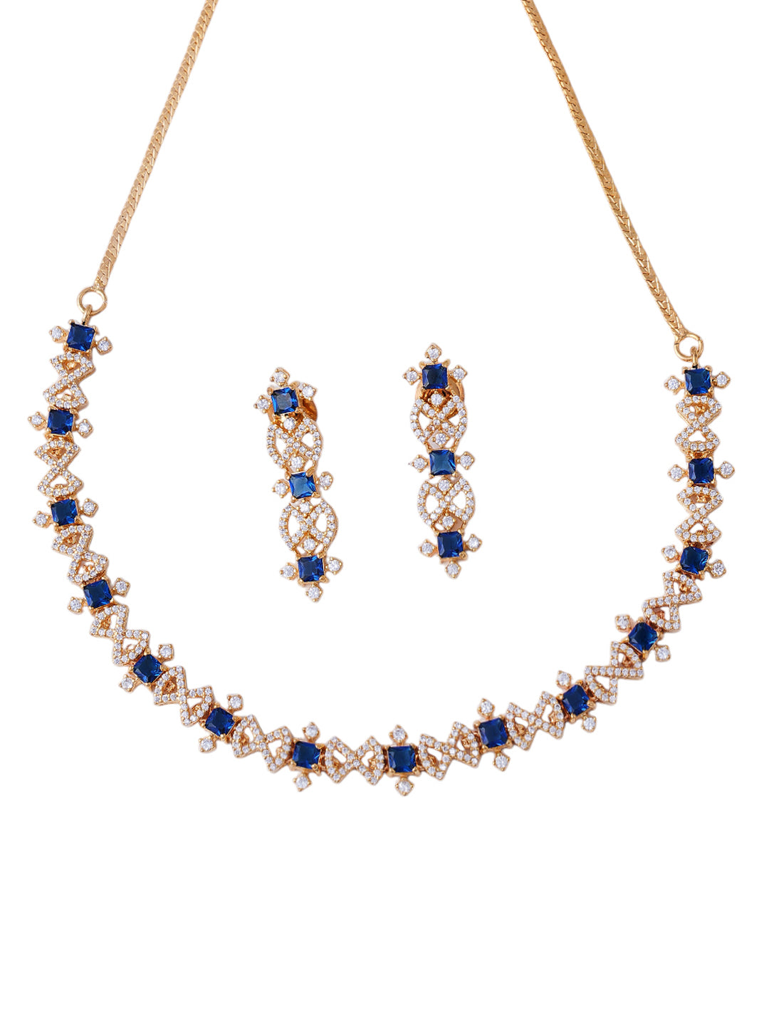 Gold-Tone Blue Stone Necklace & Earrings Set for Women