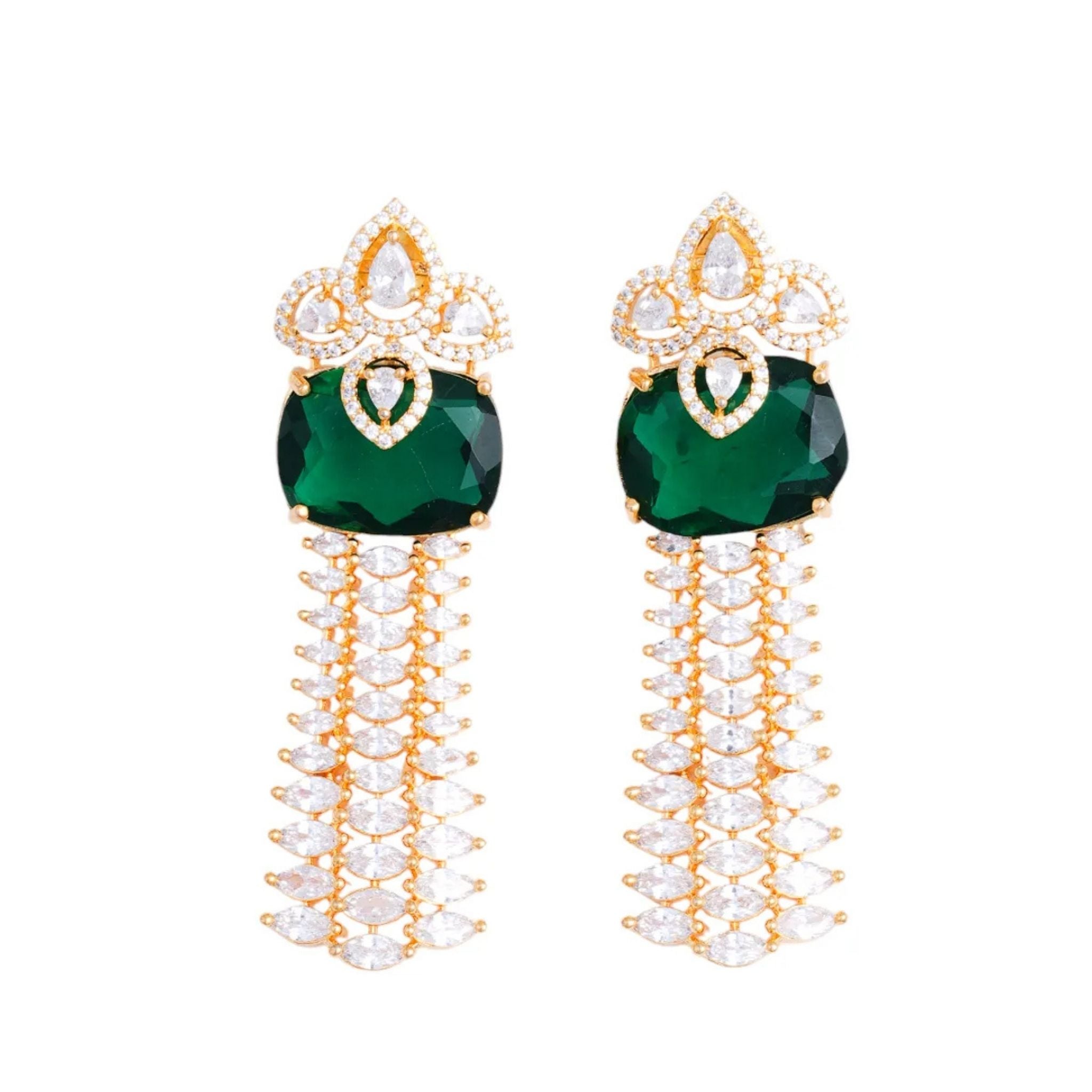 Green Brass  Gold Plated Handcrafted Water Resistance CZ Stone  Earring Set For Women