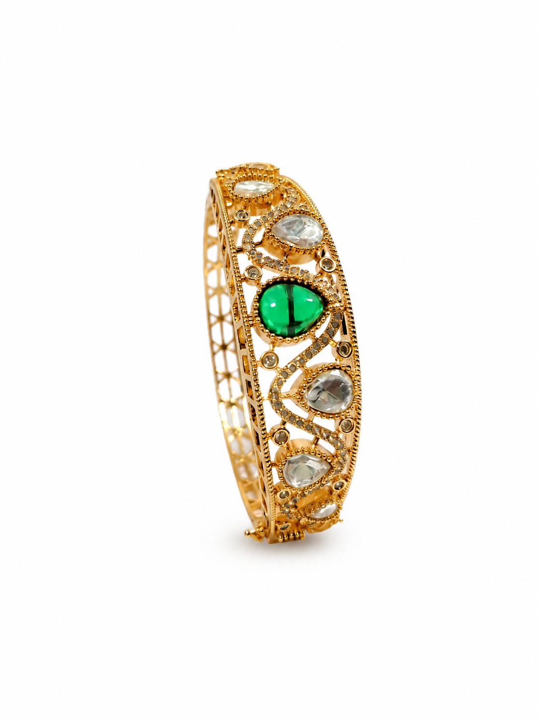 Gold Tone Green Stone Designer Bracelet for Women