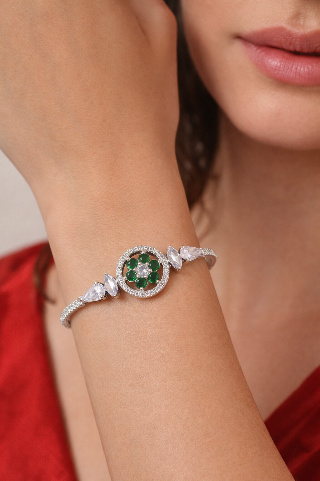 Green Stone Floral Designer Bracelet for Women