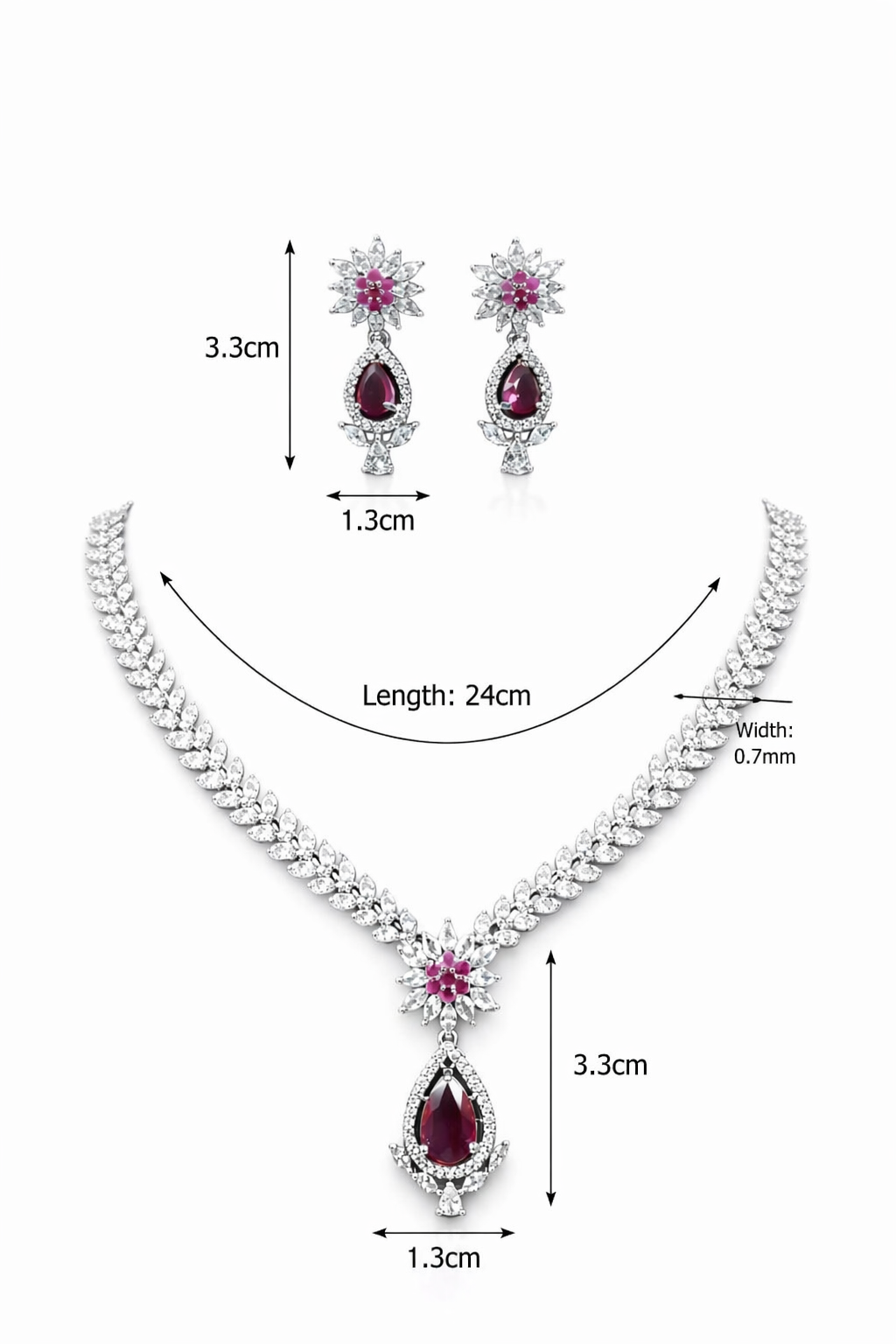 KAYRAH Silver Plated Pink Stone Necklace Set with Matching Earrings