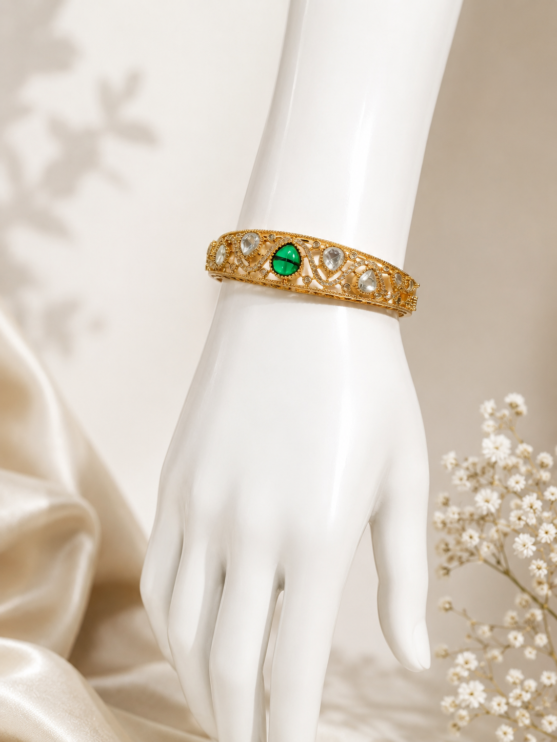 Gold Tone Green Stone Designer Bracelet for Women