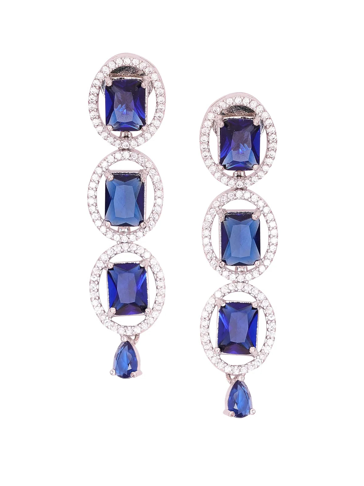 Blue Brass Silver Plated Handcrafted Water Resistance CZ Stone  Necklace