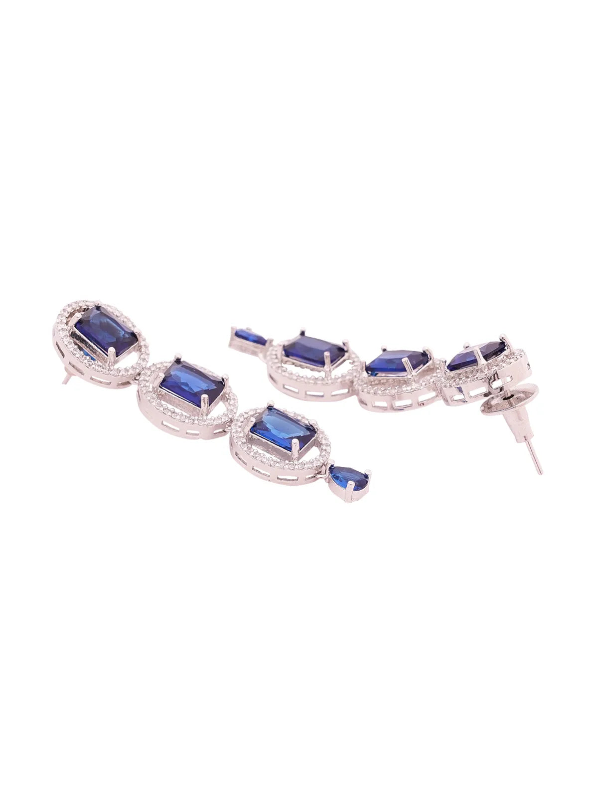 Blue Brass Silver Plated Handcrafted Water Resistance CZ Stone  Necklace