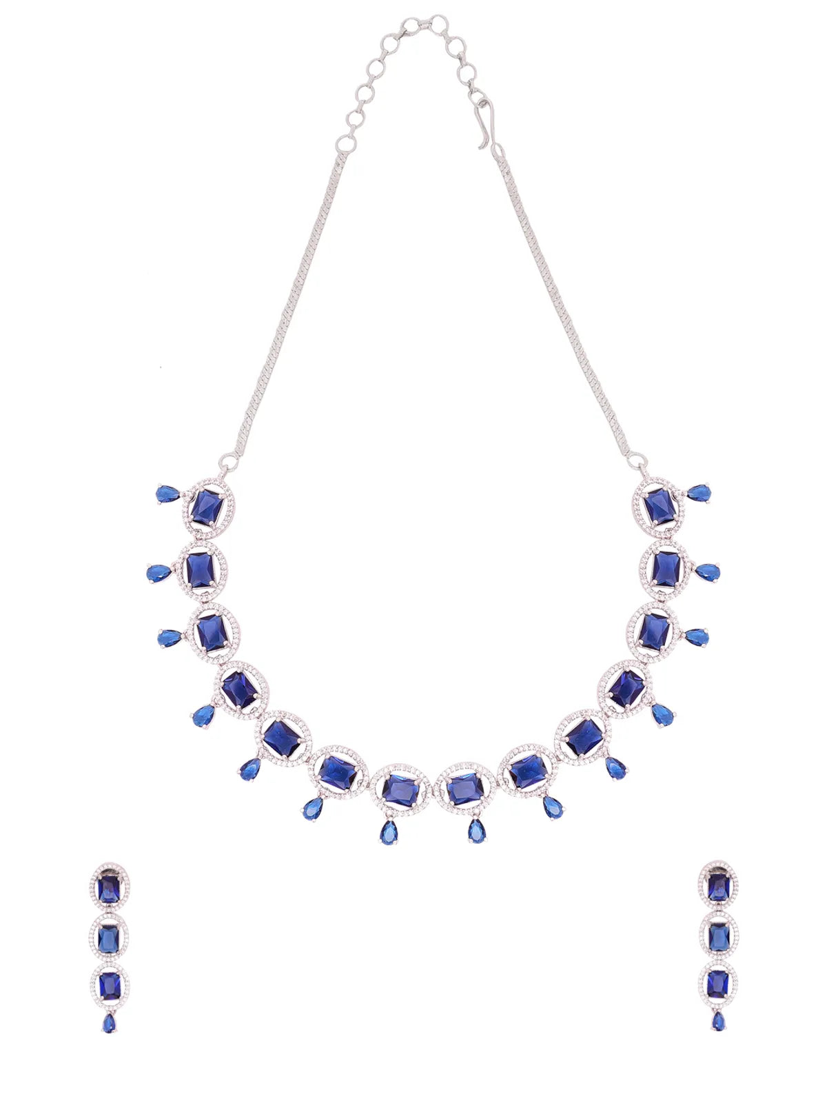 Blue Brass Silver Plated Handcrafted Water Resistance CZ Stone  Necklace