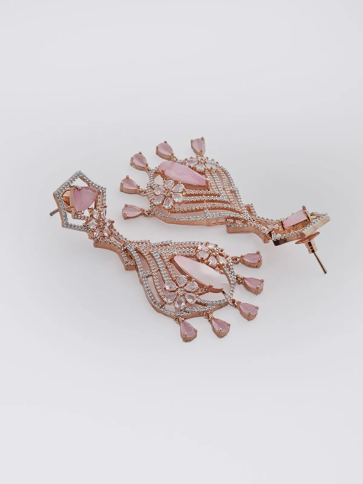 Pink Brass Rose Gold  Handcrafted Water Resistance CZ Stone  Earrings For W