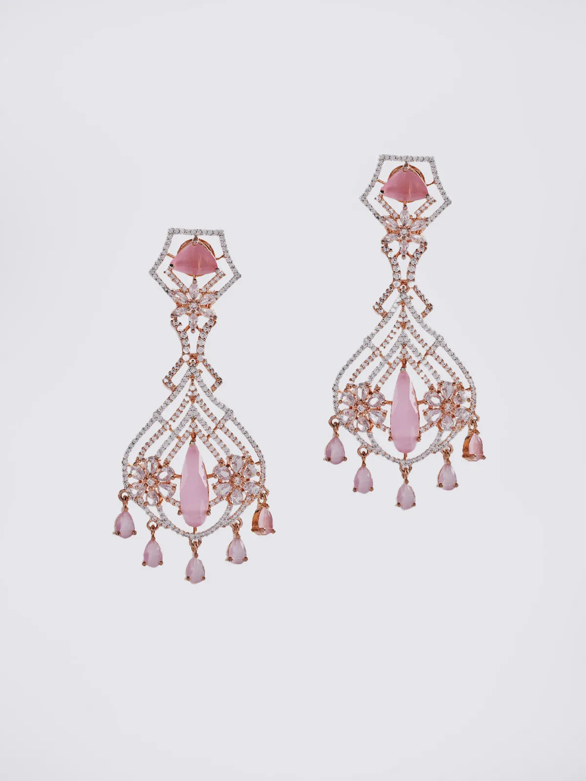 Pink Brass Rose Gold  Handcrafted Water Resistance CZ Stone  Earrings For W