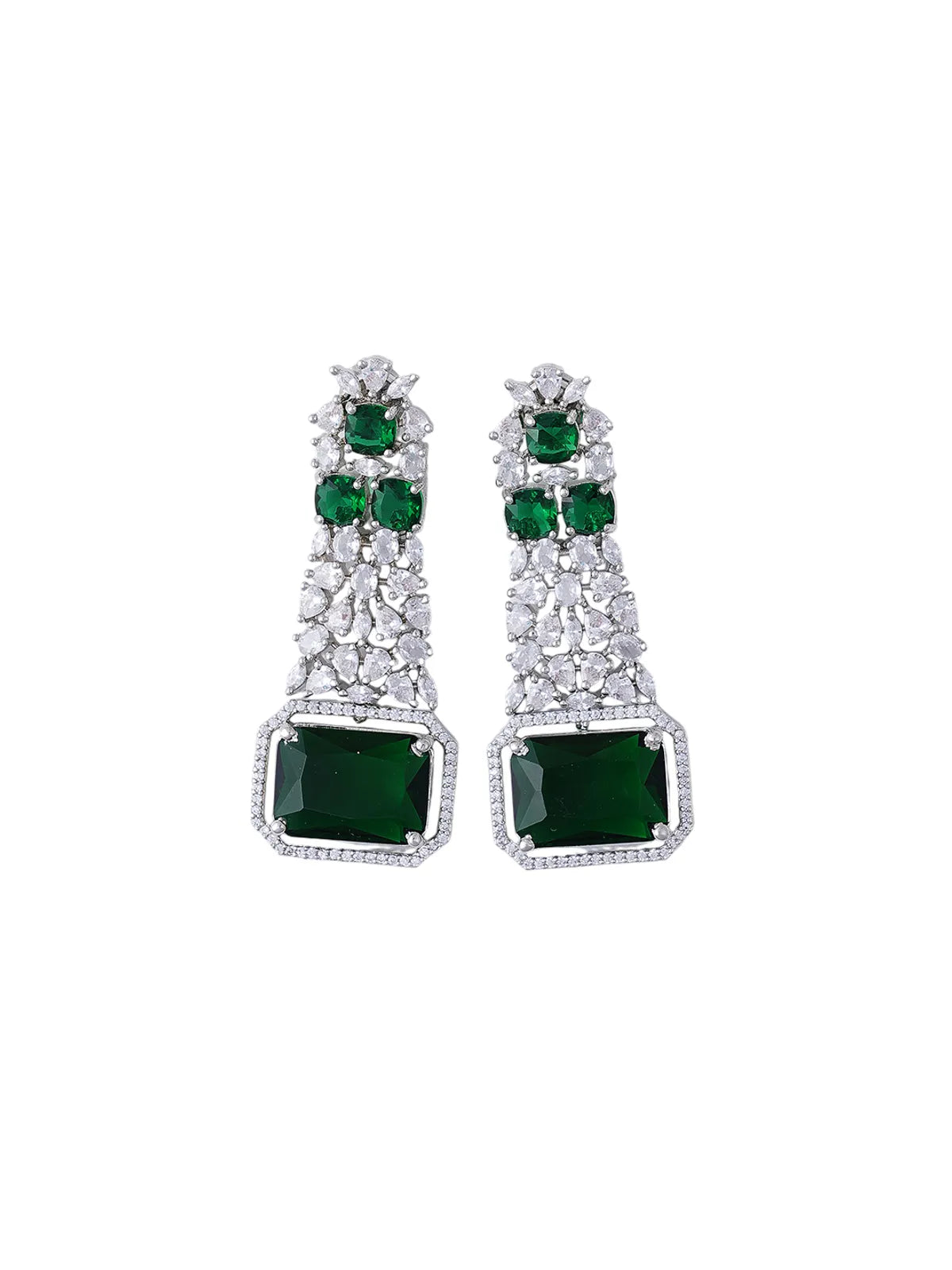 Green Brass Silver Plated Handcrafted Water Resistance CZ Stone  Necklace