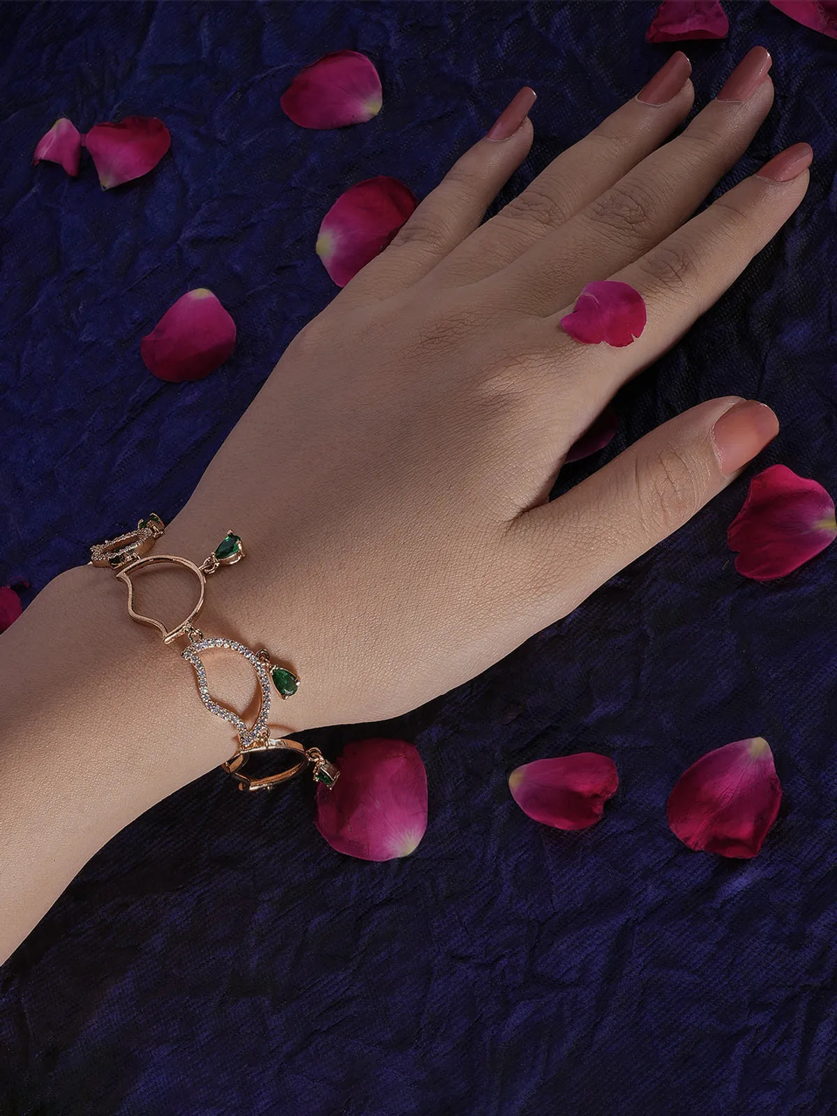 Hydro Green Brass Gold Plated Handcrafted Water Resistance CZ Stone  Bracelet For Women
