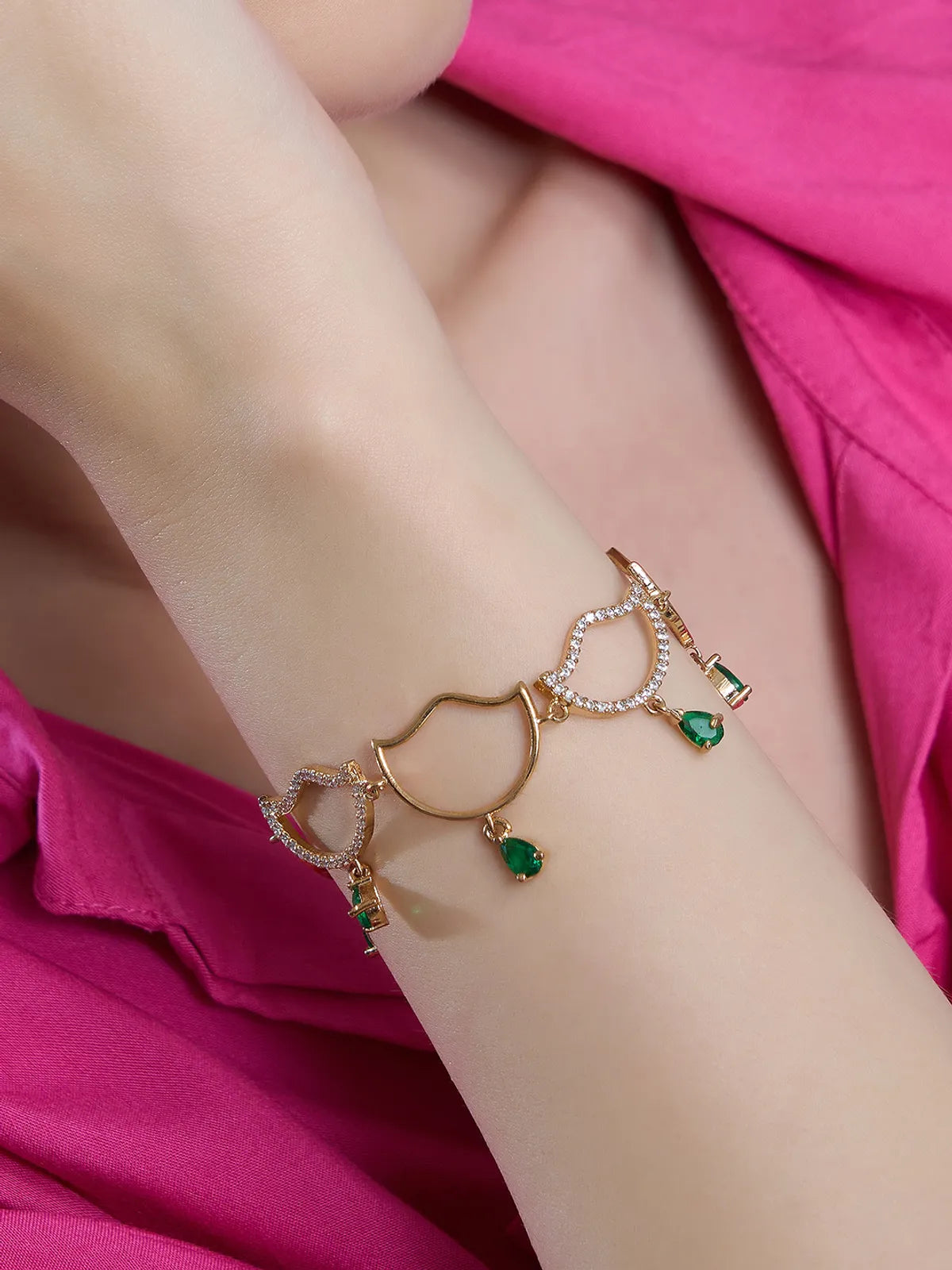 Hydro Green Brass Gold Plated Handcrafted Water Resistance CZ Stone  Bracelet For Women
