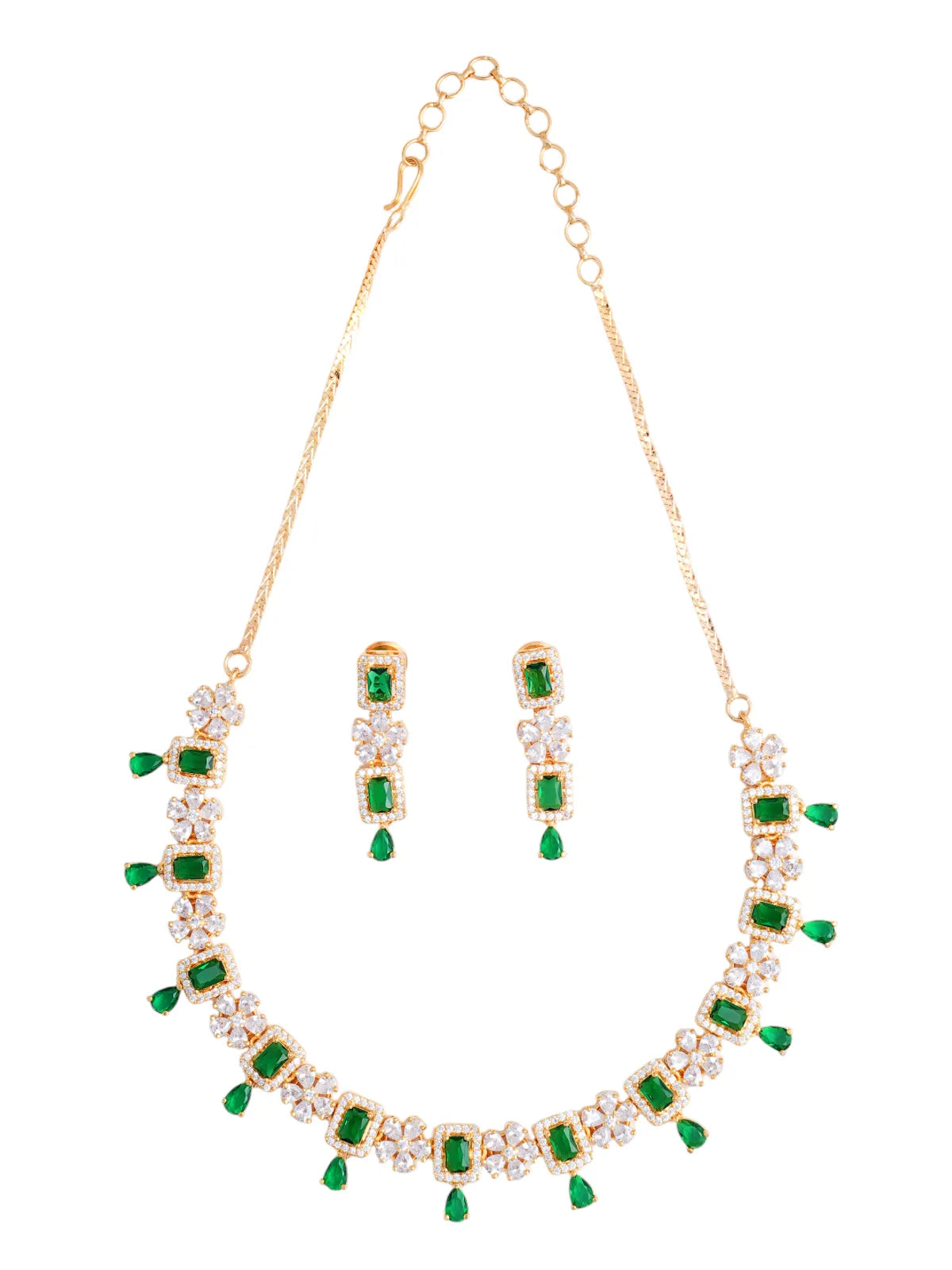 Green Brass  Gold Plated Handcrafted Water Resistance CZ Stone  Necklace