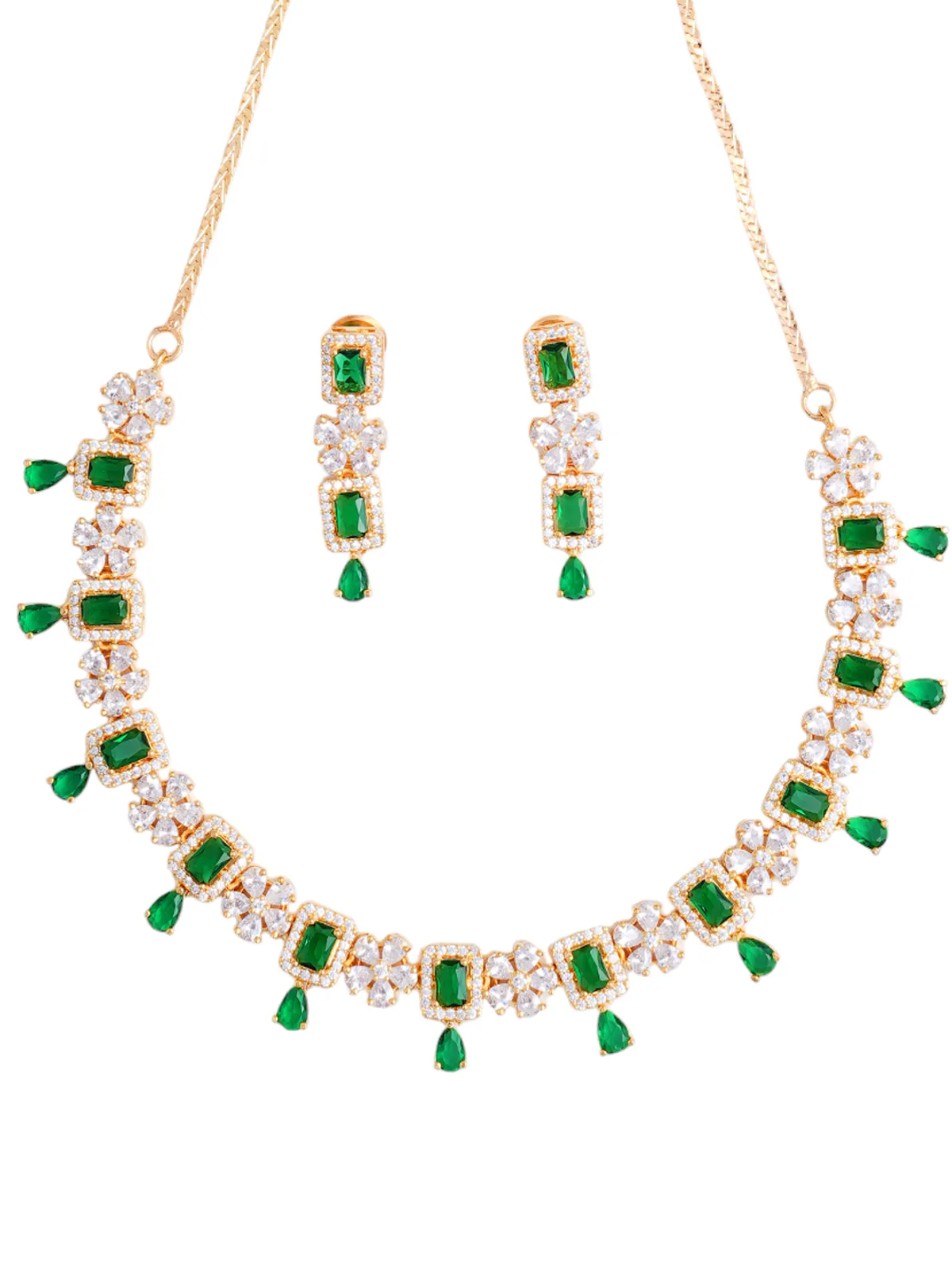 Green Brass  Gold Plated Handcrafted Water Resistance CZ Stone  Necklace