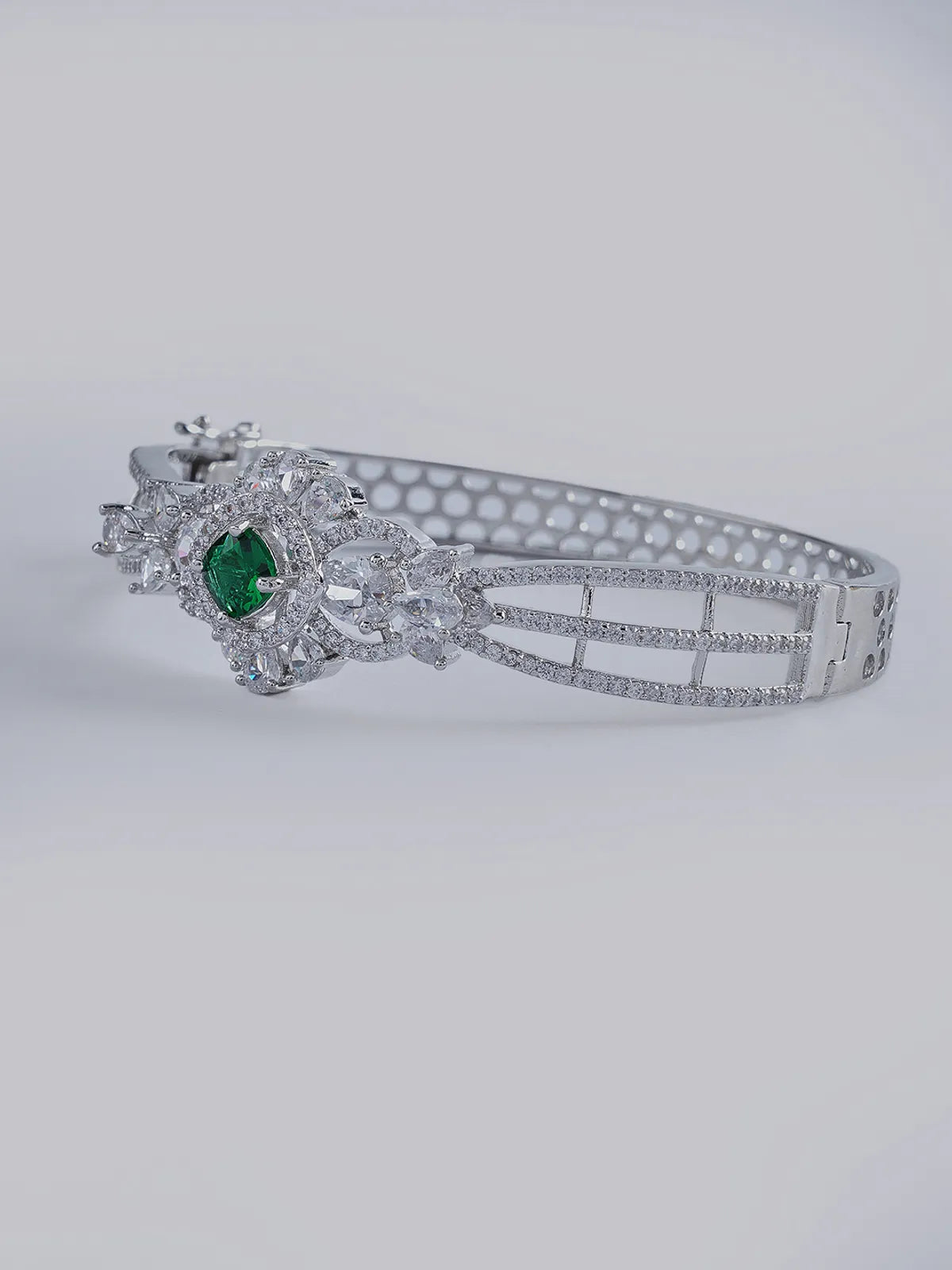 Green Brass Silver Plated Handcrafted Water Resistance CZ Stone  Bracelet F