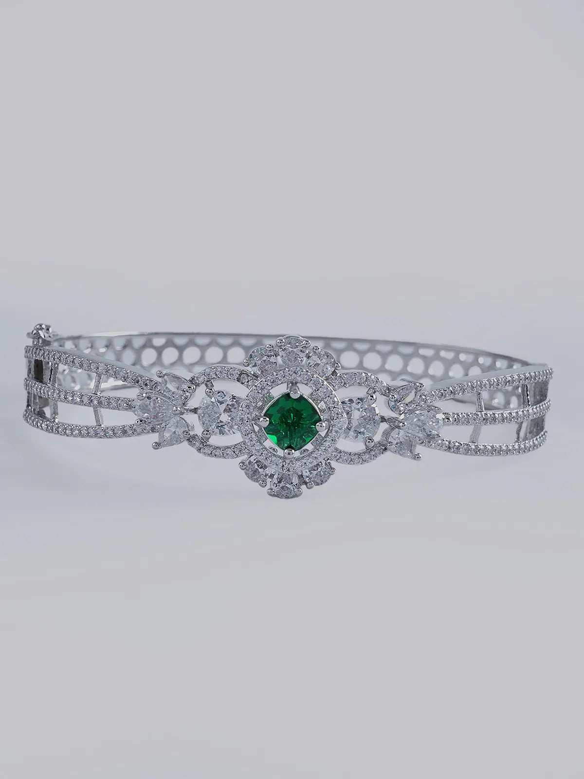 Green Brass Silver Plated Handcrafted Water Resistance CZ Stone  Bracelet F