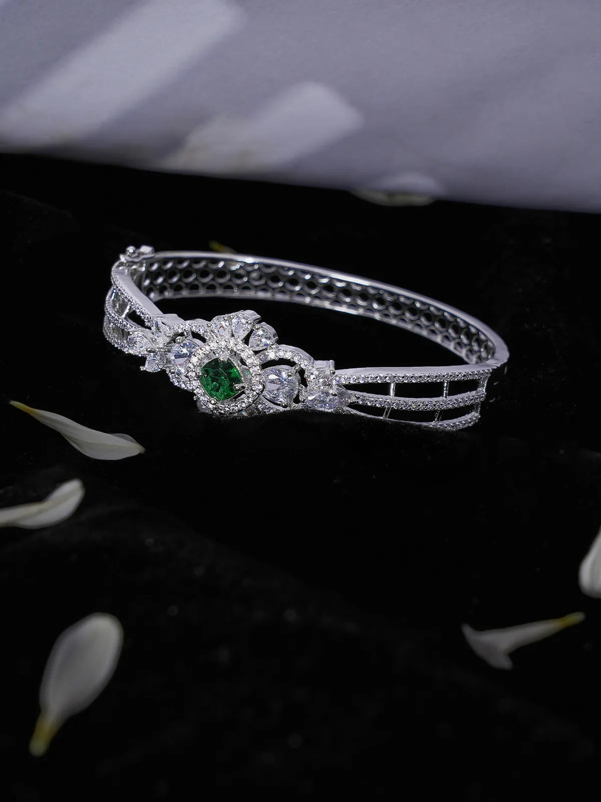 Green Brass Silver Plated Handcrafted Water Resistance CZ Stone  Bracelet F